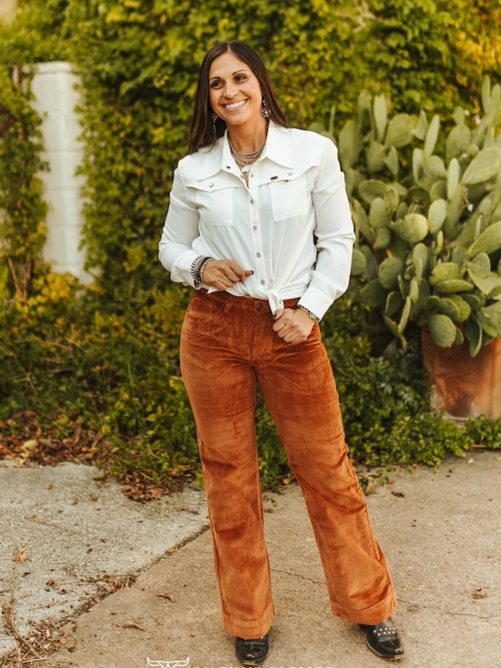 Lucky & Blessed Corduroy Stretch Wide-Leg Jeans - Rust - Picture 2 of 3